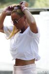 outdoor flashing fingering in short pink skirt and bad crop top