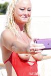 BTS outside selfshot flashing in red see through lingerie