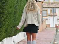 Fingering in knee high socks outdoors and in my home