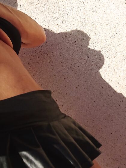 fingering outside in sunglasses and pvc skirt