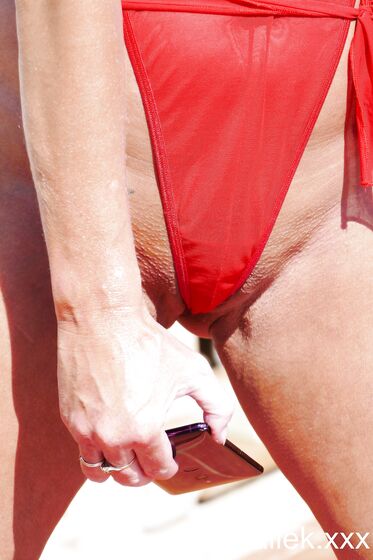 BTS outside selfshot flashing in red see through lingerie