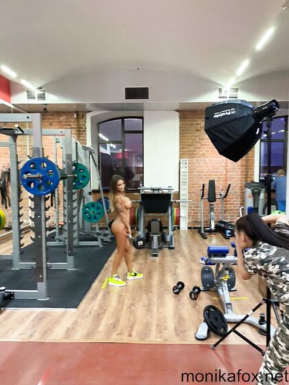 Monika Fox Posing With A Barbell On Photo Session