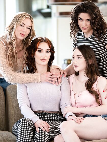 Four Horny Lesbian Babes Have Fun In The Living Room photos (Aiden Ashley, Victoria Voxxx, Siri Dahl, Hazel Moore)