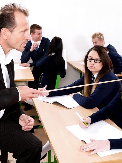 Older Man Is Taking Linda Sweetâ€™s Uniform And Fucking Her At Other College Girlsâ€™ Eyes