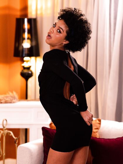Curly-haired Ebony In Pink Socks Gets Boned In The Living Room photos (Selva Lapiedra)