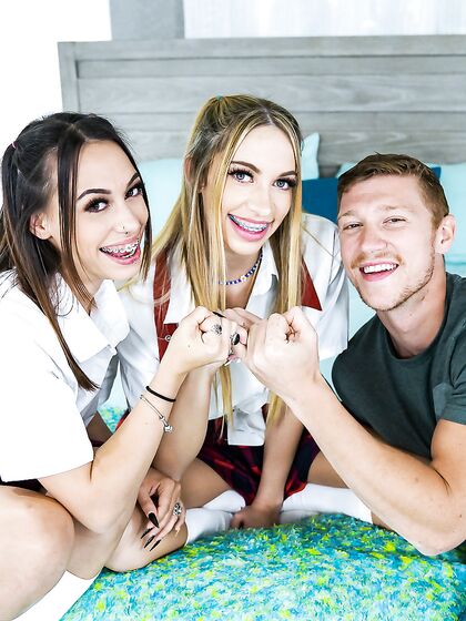 Khloe Kapri And Laya Rae Pleasuring Handsome Dude In Bed