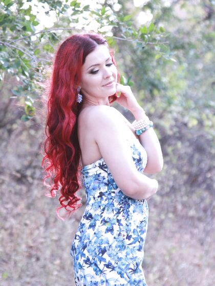 Romantic walking in the woods