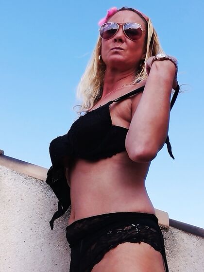 fingering outside in black lingerie