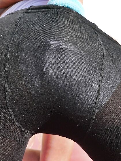 Outdoor exercise in nylons and panties