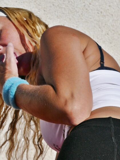 Outdoor exercise in nylons and panties