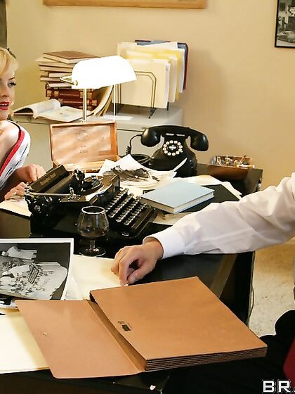 Adorable Blonde Alexis Texas In Red Corset And Black Nylons Has Office Sex