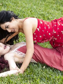 Sabina Rouge And Jade Baker Licking Passionately On The Grass