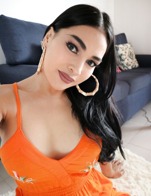 TS Filipina Orange Sexy Dress Mirror Selfie