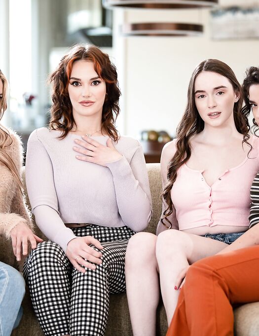 Four Horny Lesbian Babes Have Fun In The Living Room photos (Aiden Ashley, Victoria Voxxx, Siri Dahl, Hazel Moore)