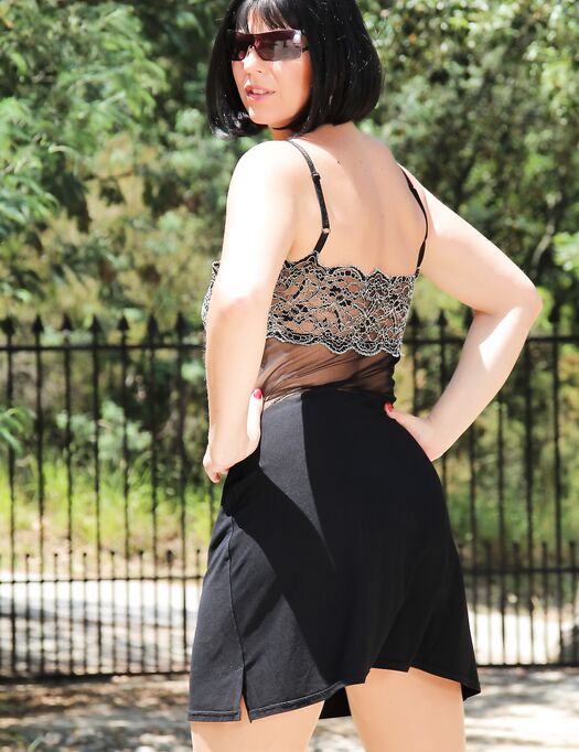 Short Black Dress over Seamless Wolford Fatal 15 Pantyhose